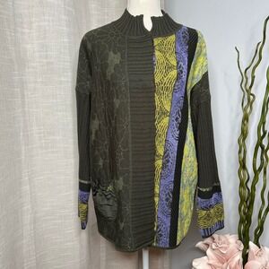 Carole Grey Paris Cardigan Sweater Button Front Floral Green Women's FR 42 US XL